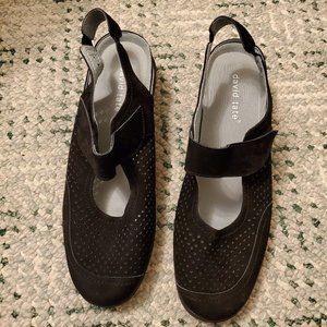 David Tate Black Leather Strap Slingback Shoes